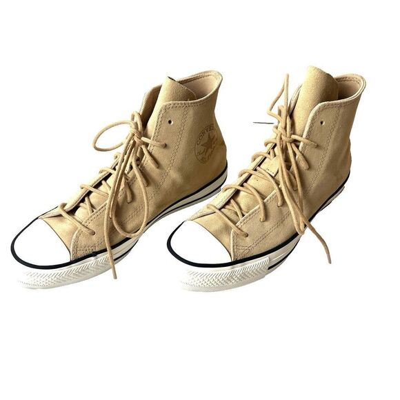Converse All Star Hi-Top Classic Beige Leather Sneaker Womens Sz 8 Lace Up Shoes - Picture 3 of 11